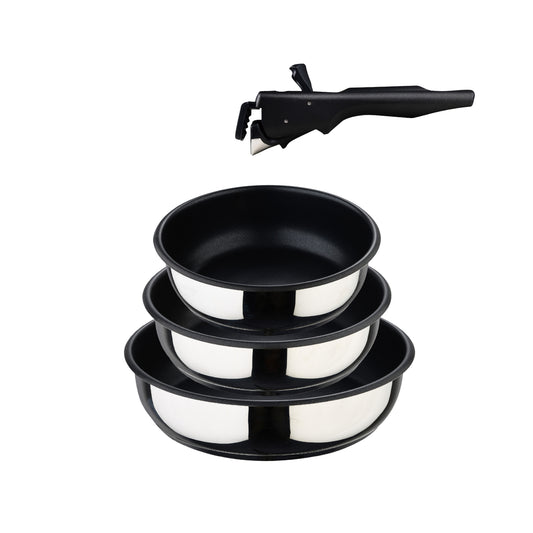 SET 4PZ SARTEN ACERO INOXIDABLE CLICK & COOK BG