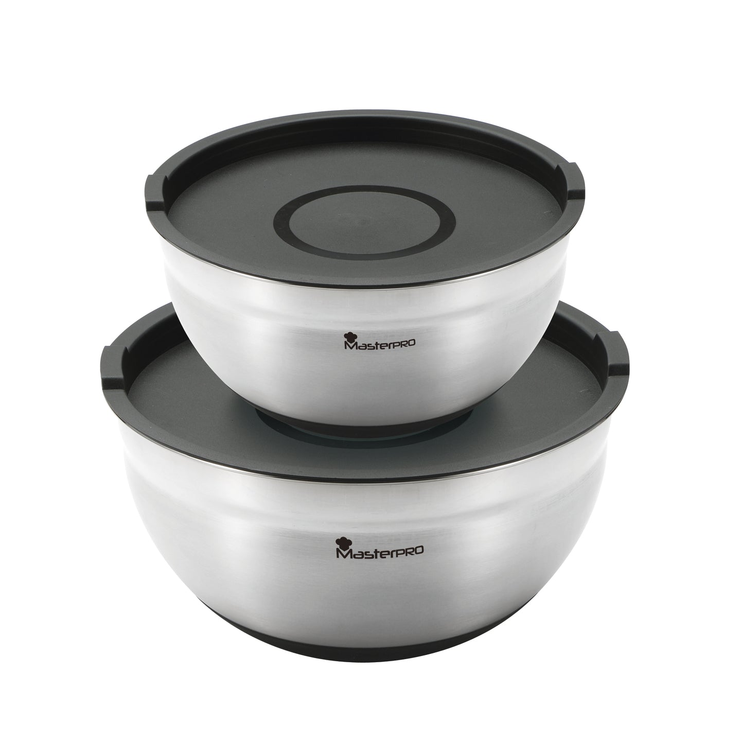 Set 2 Boles con tapa Ø20 Ø24cm Masterpro & SET 4PZS BOL MEZCLA ACERO INOX FOODIES MP