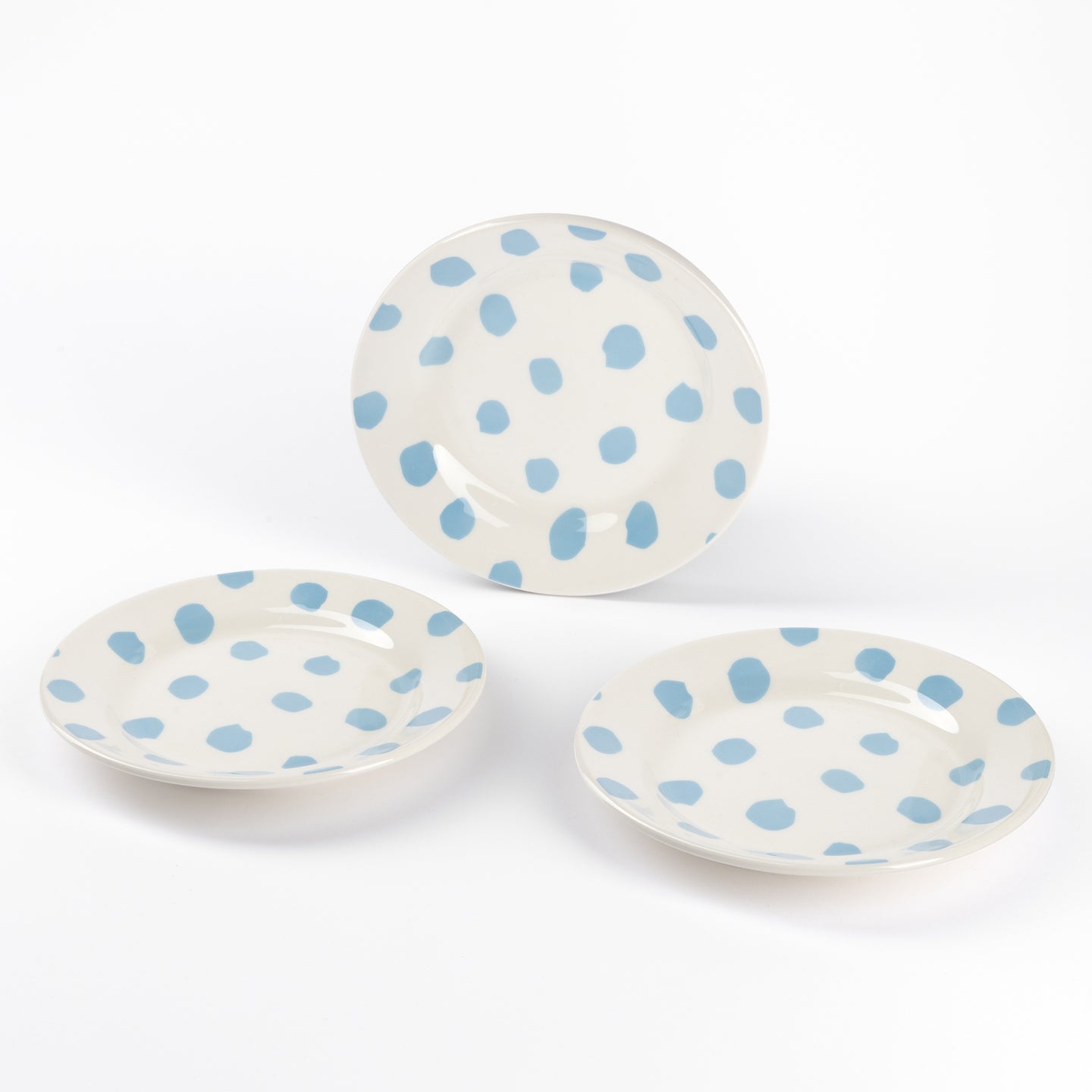 JUEGO DE 3 PLATOS POSTRE GRES VITRIFICADA TOPOS AZUL SABOR CASA SAMANTA