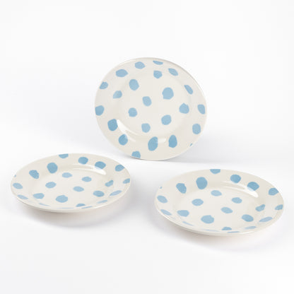 JUEGO DE 3 PLATOS POSTRE GRES VITRIFICADA TOPOS AZUL SABOR CASA SAMANTA