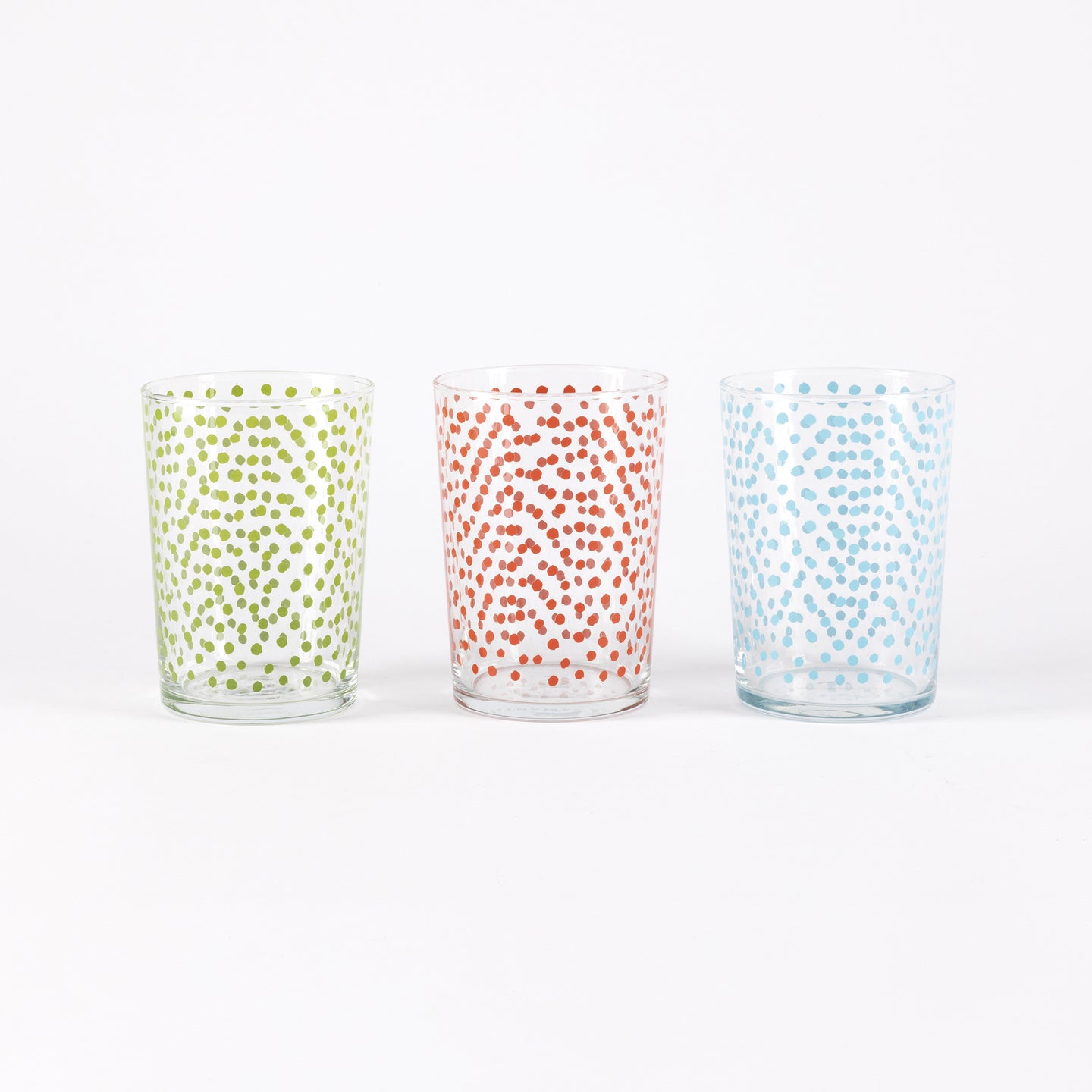 JUEGO DE 3 VASOS DE AGUA 0,57L VIDRIO PUNTO AZUL/VERDE/ROJO SABOR CASA SAMANTA
