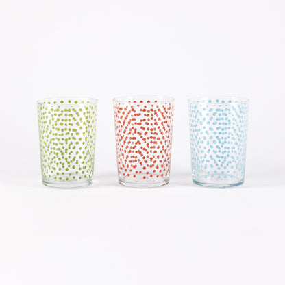 JUEGO DE 3 VASOS DE AGUA 0,57L VIDRIO PUNTO AZUL/VERDE/ROJO SABOR CASA SAMANTA