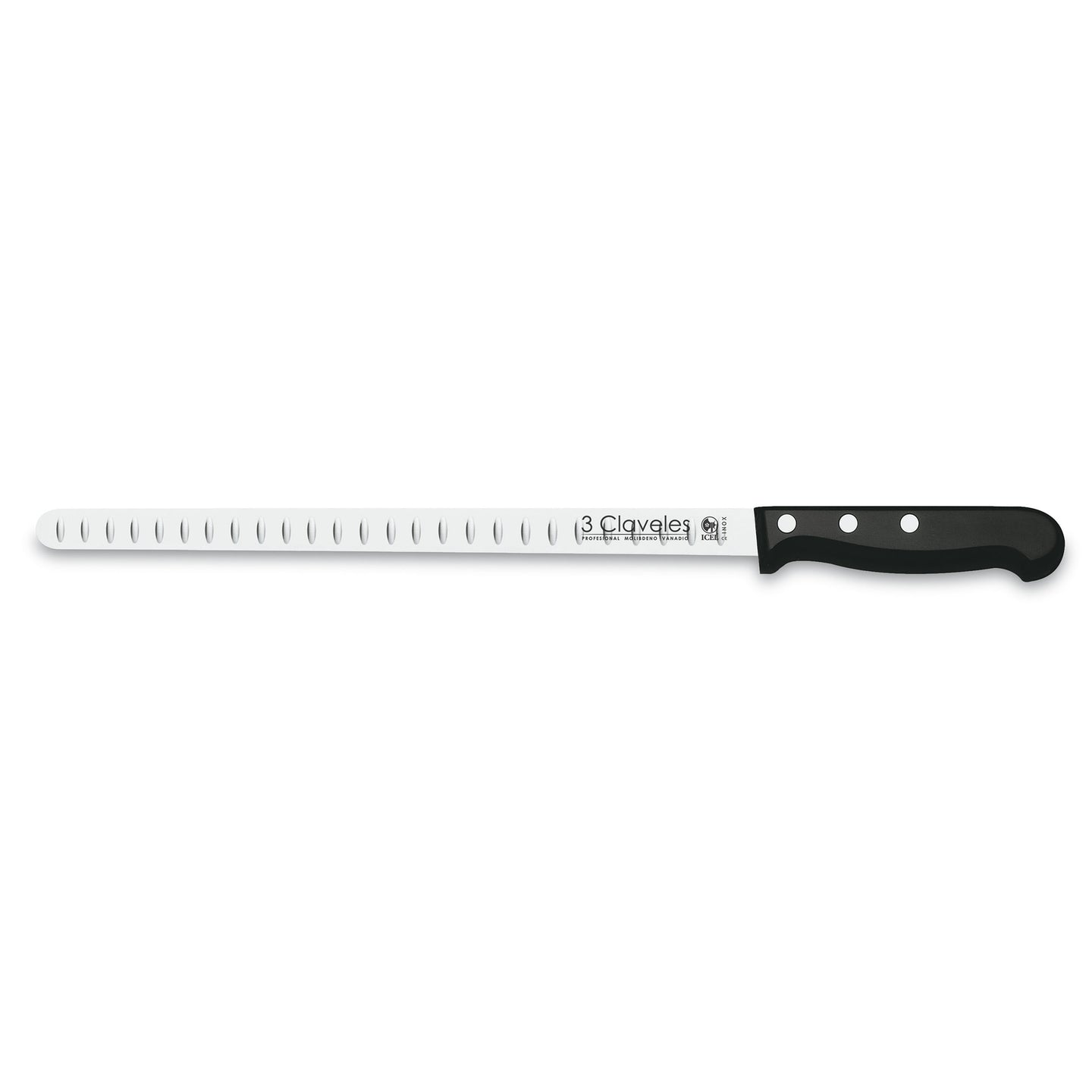 CUCHILLO JAMONERO ALVEOLADO 29CM ACERO INOX 3CLAVELES