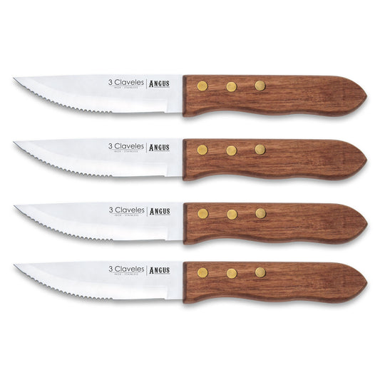 SET 4PC CUCHILLOS CHULETEROS 12CM ACERO INOX 3CLAVELES