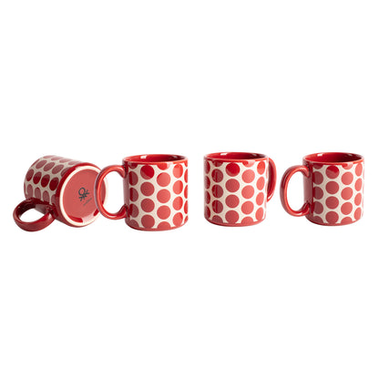 SET 4 PZS TAZAS GRES 360ML PUNTOS ROJOS TOPOS ROJOS FW23 BE