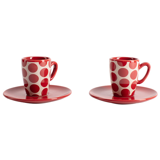 SET 4 PZS CAFE (2 TAZAS DE 75 ML + 2 PLATOS DE COLOR SOLIDO) STONEWARE TOPOS ROJOS FW23 BE