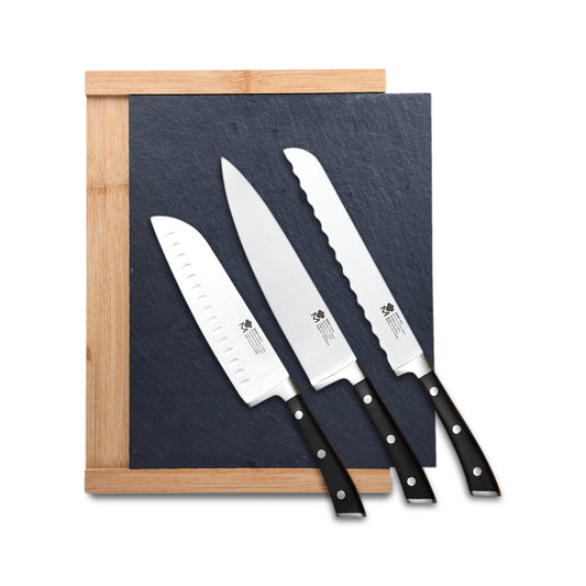 Set de 3 cuchillos y tabla de corte MasterPRO - Foodies Collection